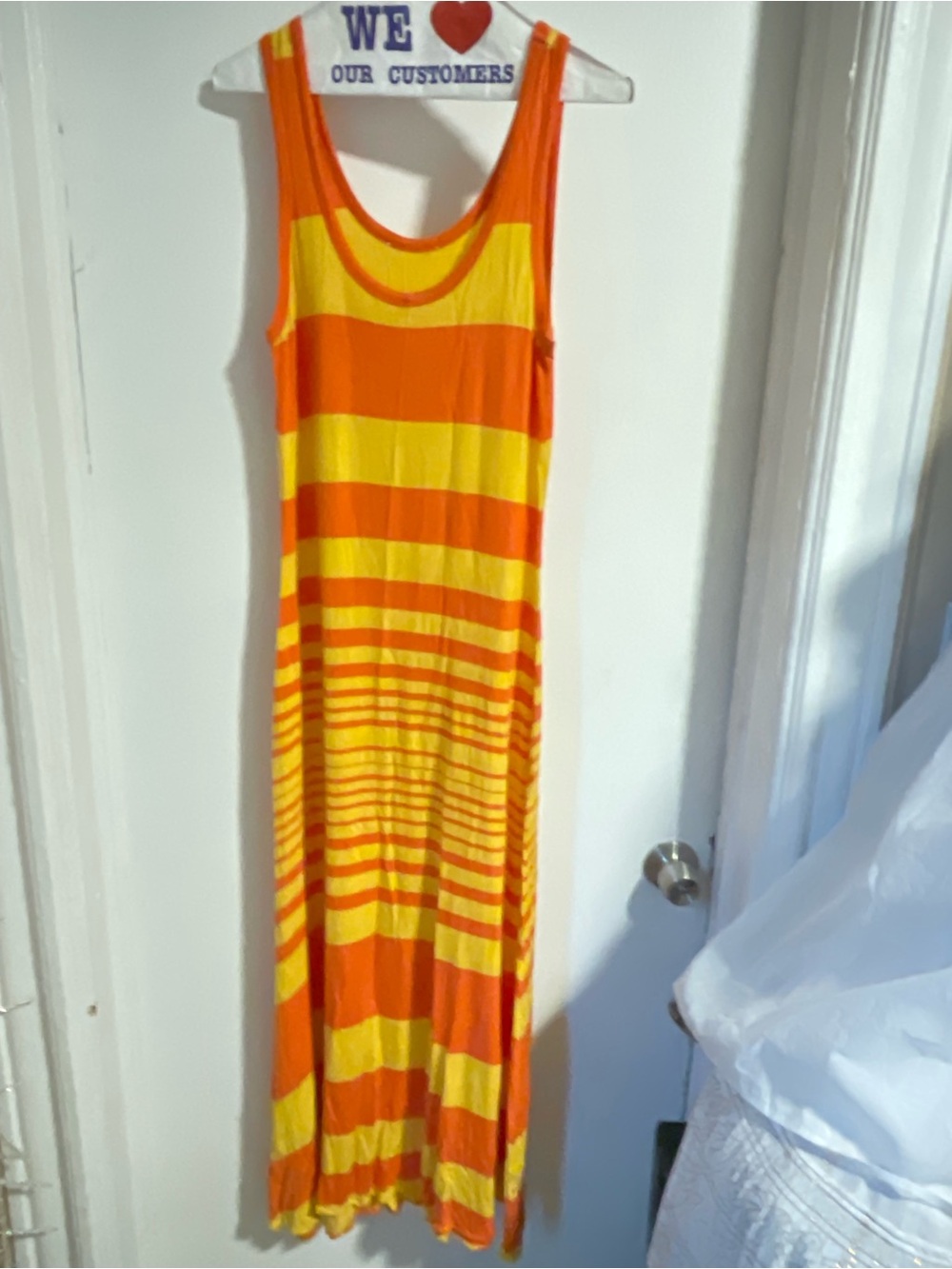 Sleeveless Orange & Yellow Striped Maxi Dress